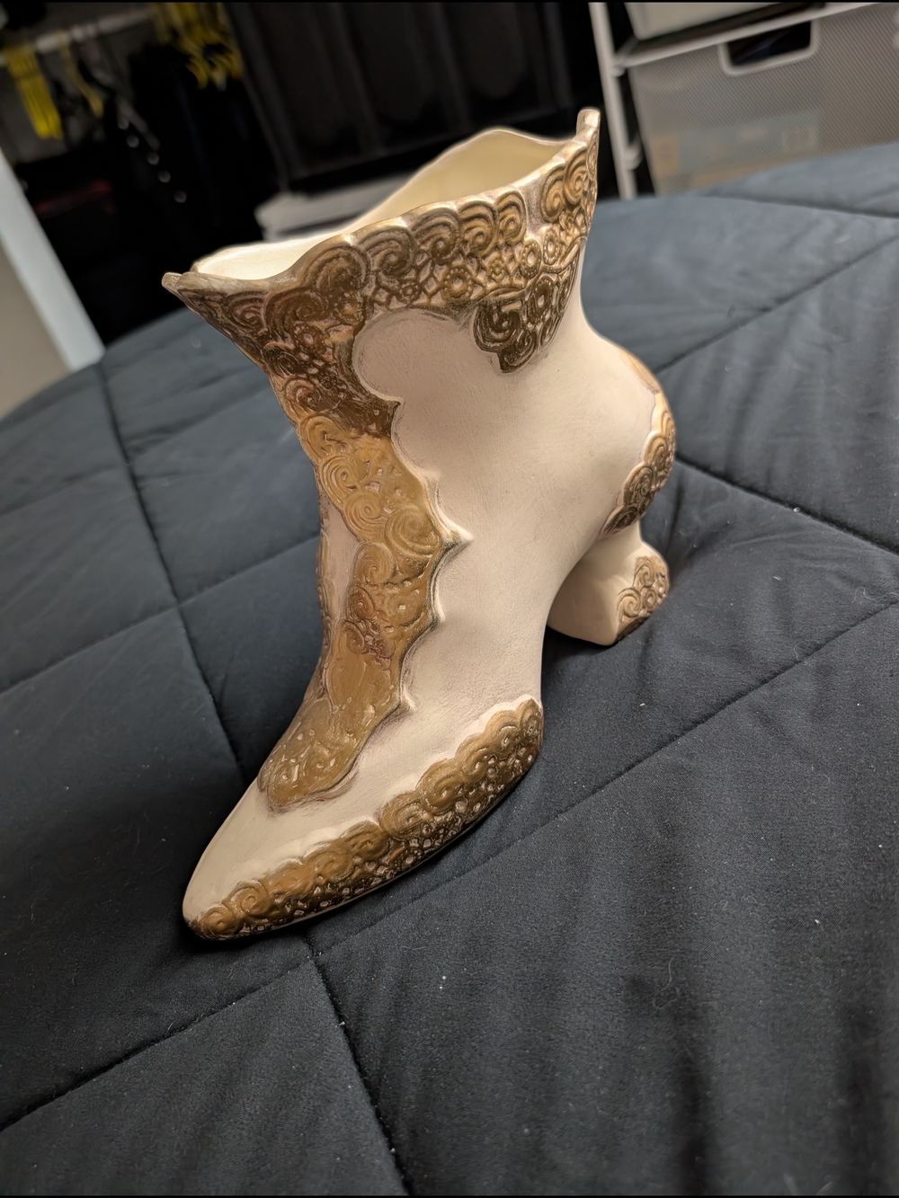 Women's Decorative Cream and Gold Ankle Boot Accent